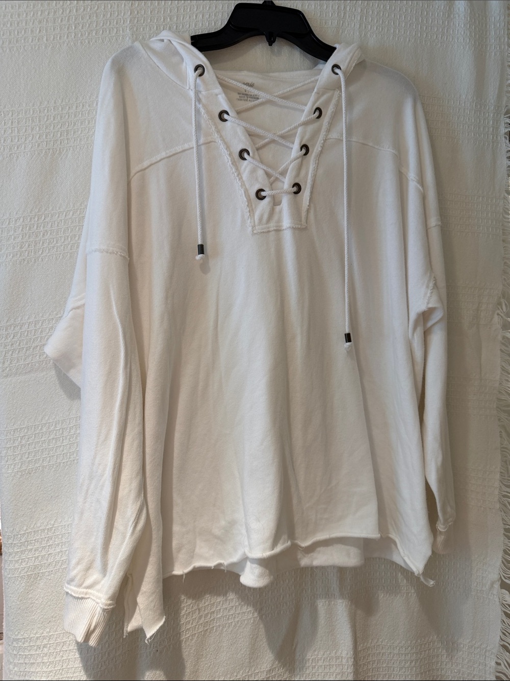aerie White Lace-Up Hoodie Sweatshirt
